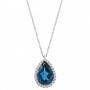 Λευκόχρυσο κολιέ Κ18 με London Blue Topaz και διαμάντια
