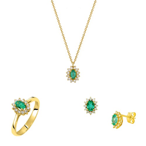 Χρυσό σετ κοσμημάτων Κ18 με κολιέ, σκουλαρίκια, δαχτυλίδι