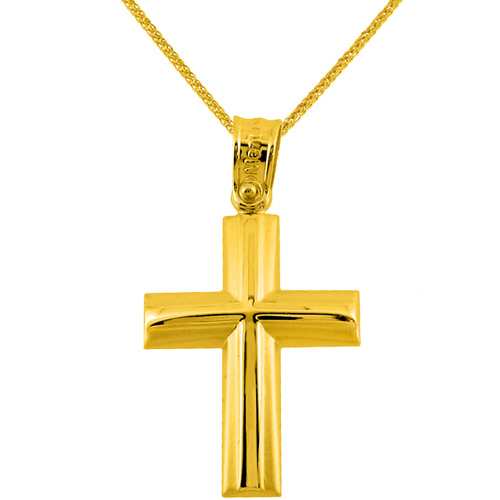 Χρυσός βαπτιστικός σταυρός Κ14 με αλυσίδα