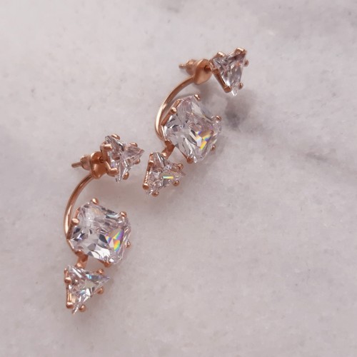Ασημένια σκουλαρίκια ear jackets 925 σε ροζ χρώμα