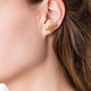 Ασημένια επιχρυσωμένα σκουλαρίκια ear cuff 925 φύλλα