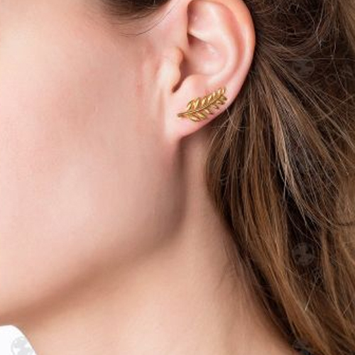Ασημένια επιχρυσωμένα σκουλαρίκια ear cuff 925 φύλλα