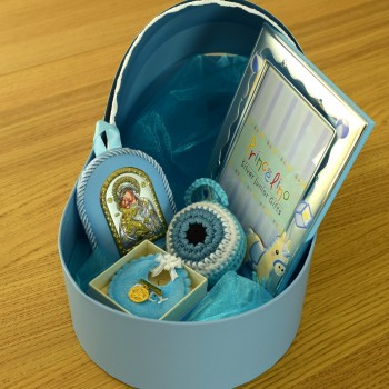 Baby box για αγοράκι με παραμάνα, ματάκι, εικόνα και κορνίζα