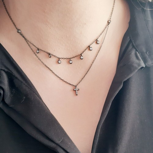 Ασημένιο κολιέ choker 925 με μαύρο επιπλατίνωμα
