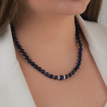 Κολιέ με lapis lazuli και χρυσό κούμπωμα Κ14