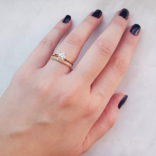 Ροζ χρυσό μονόπετρο δαχτυλίδι Κ14 με ζιργκόν