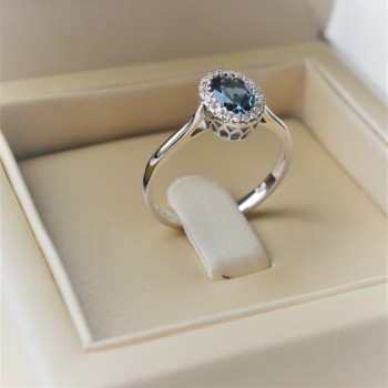 Λευκόχρυσο δαχτυλίδι Κ18 με London Blue Topaz και brilliant