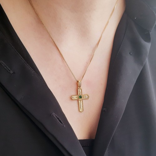 Βυζαντινός χρυσός σταυρός Κ14 με αλυσίδα