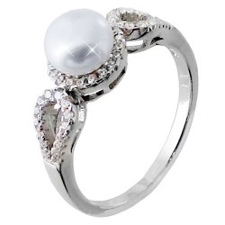 Ασημένιο δαχτυλίδι 925 με πέρλα και ζιργκόν