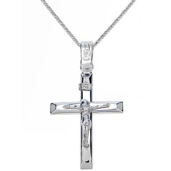 Λευκόχρυσος βαπτιστικός σταυρός Κ14 με αλυσίδα