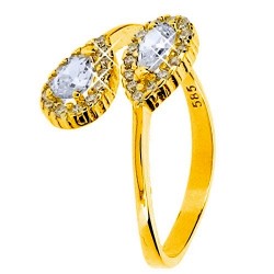 Χρυσό ανοικτό δαχτυλίδι σταγόνες Κ14 με ζιργκόν