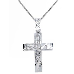 Λευκόχρυσος  σταυρός Κ9 με αλυσίδα