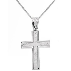 Λευκόχρυσος σταυρός Κ9 με αλυσίδα