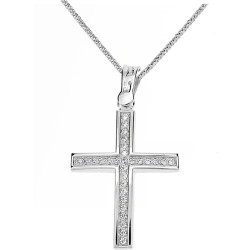 Λευκόχρυσος σταυρός Κ9 με αλυσίδα