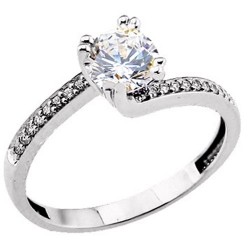 Λευκόχρυσο μονόπετρο δαχτυλίδι  Κ14