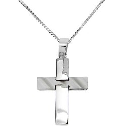 Λευκόχρυσος  σταυρός Κ14 με αλυσίδα