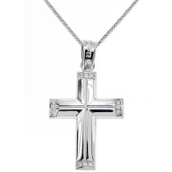 Λευκόχρυσος  σταυρός Κ14 με αλυσίδα