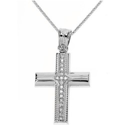 Λευκόχρυσος βαπτιστικός σταυρός Κ14 με αλυσίδα