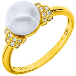 Χρυσό δαχτυλίδι Κ14 με μαργαριτάρι και ζιργκόν