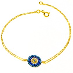 Χρυσό βραχιόλι Κ14 με ζιργκόν και τυρκουάζ