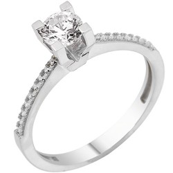 Λευκόχρυσο μονόπετρο δαχτυλίδι Κ14 με ζιργκόν