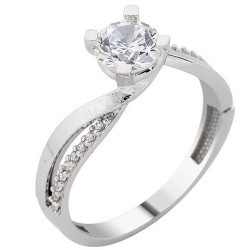 Λευκόχρυσο μονόπετρο δαχτυλίδι Κ14 με ζιργκόν