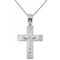 Λευκόχρυσος βαπτιστικός σταυρός Κ14 με αλυσίδα