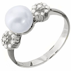 Λευκόχρυσο δαχτυλίδι Κ14 με μαργαριτάρι και ζιργκόν