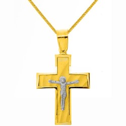 Χρυσός βαπτιστικός σταυρός Κ9 με αλυσίδα