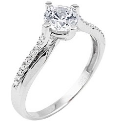 Λευκόχρυσο μονόπετρο δαχτυλίδι Κ9 με ζιργκόν