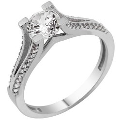 Λευκόχρυσο μονόπετρο δαχτυλίδι Κ9 με ζιργκόν