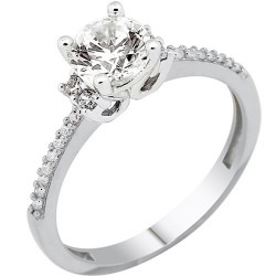 Λευκόχρυσο μονόπετρο δαχτυλίδι Κ14 με ζιργκόν