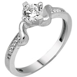 Λευκόχρυσο μονόπετρο δαχτυλίδι Κ14 με ζιργκόν
