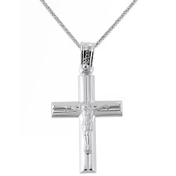 Λευκόχρυσος βαπτιστικός σταυρός Κ14 με αλυσίδα