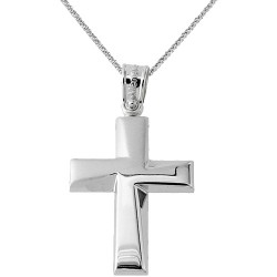 Λευκόχρυσος βαπτιστικός σταυρός Κ14 με αλυσίδα
