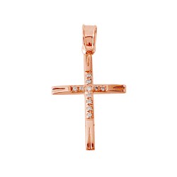 Σταυρός από ροζ χρυσό Κ9 με ζιργκόν