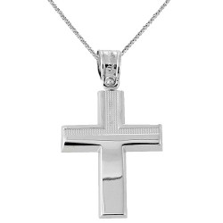 Λευκόχρυσος σταυρός Κ14 με αλυσίδα