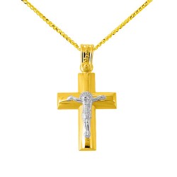 Χρυσός σταυρός Κ14 με αλυσίδα